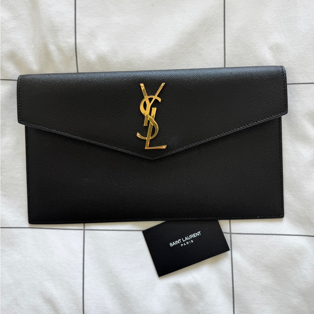 Saint Laurent Uptown Leather Clutch Black Leather